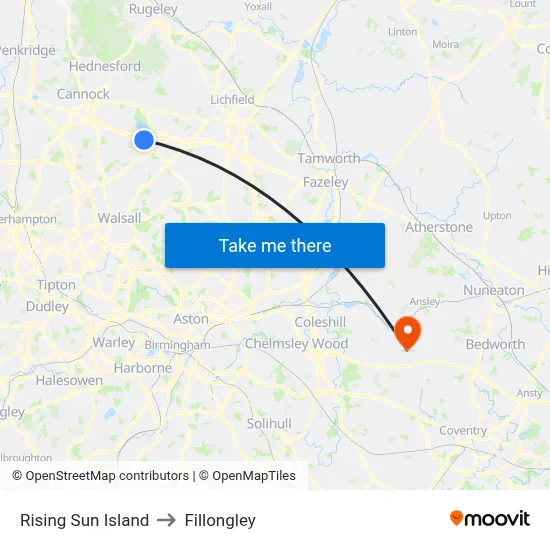 Rising Sun Island to Fillongley map