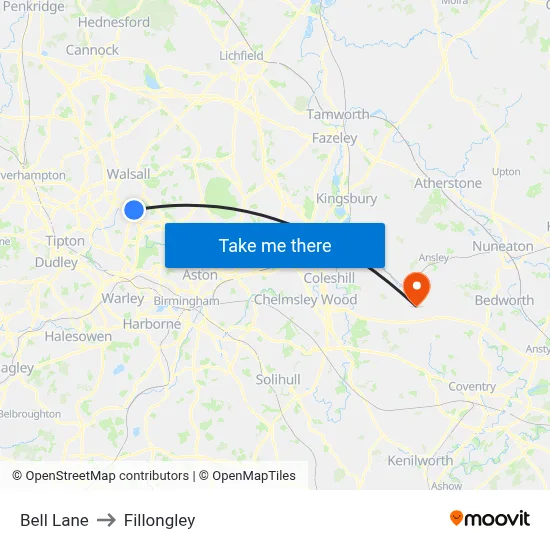 Bell Lane to Fillongley map