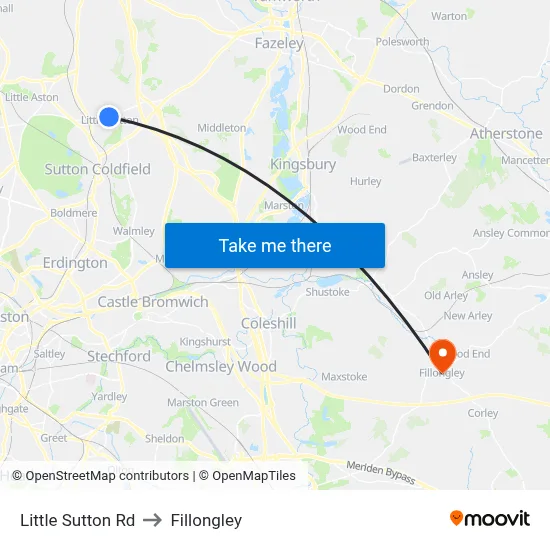 Little Sutton Rd to Fillongley map