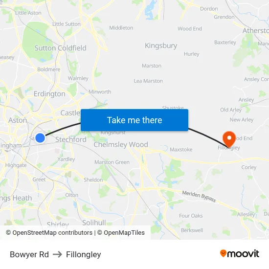 Bowyer Rd to Fillongley map
