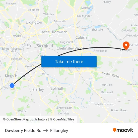 Dawberry Fields Rd to Fillongley map