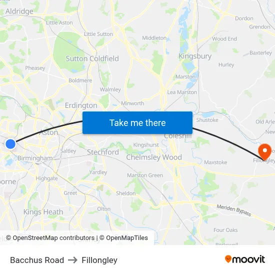 Bacchus Road to Fillongley map