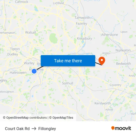 Court Oak Rd to Fillongley map