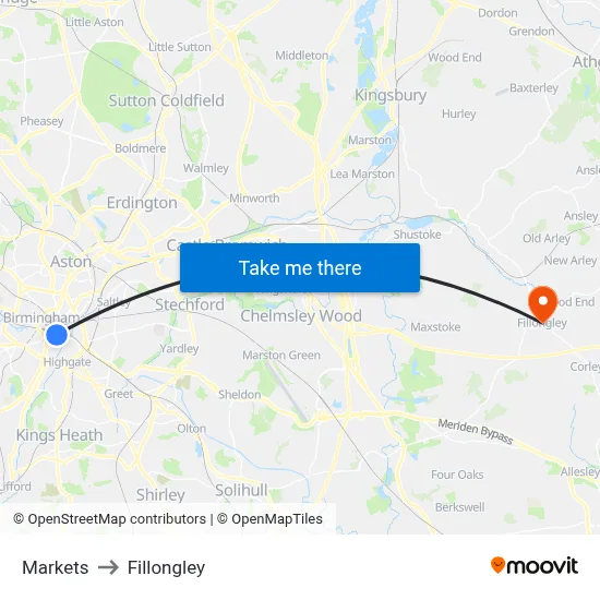 Markets to Fillongley map