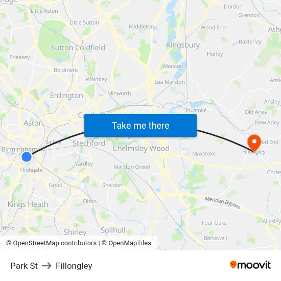 Park St to Fillongley map