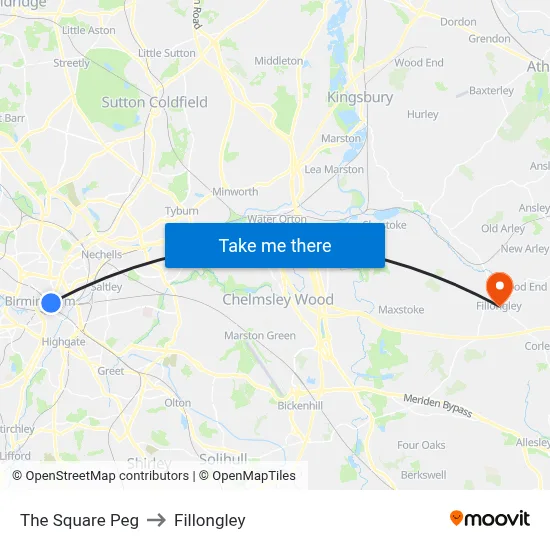 The Square Peg to Fillongley map