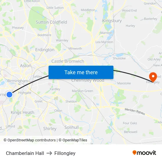 Chamberlain Hall to Fillongley map