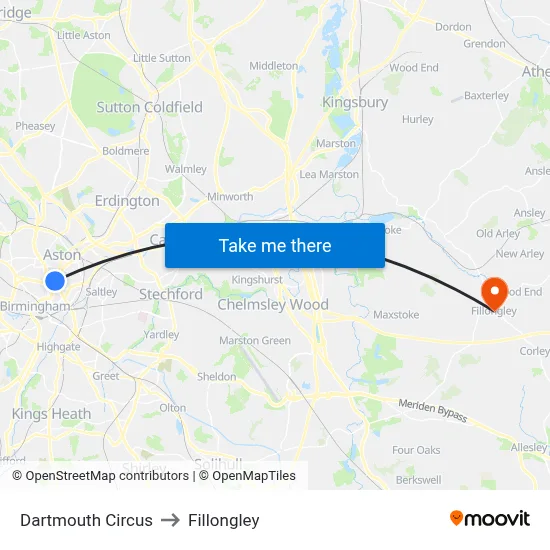 Dartmouth Circus to Fillongley map