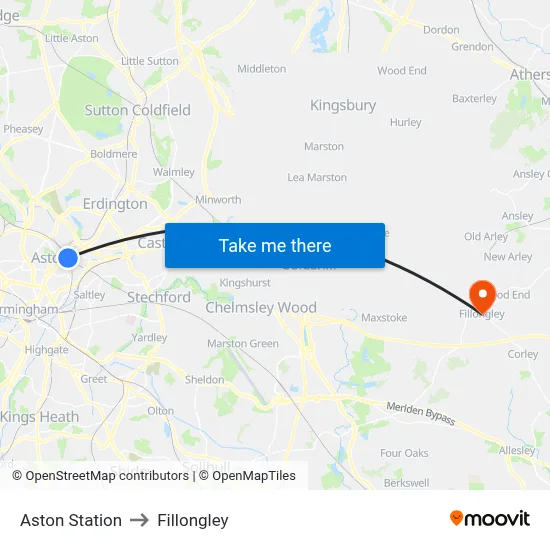 Aston Station to Fillongley map