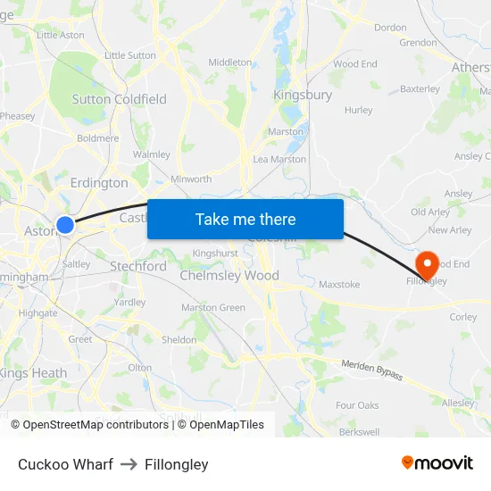 Cuckoo Wharf to Fillongley map