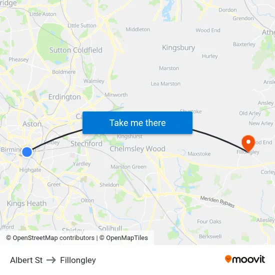 Albert St to Fillongley map