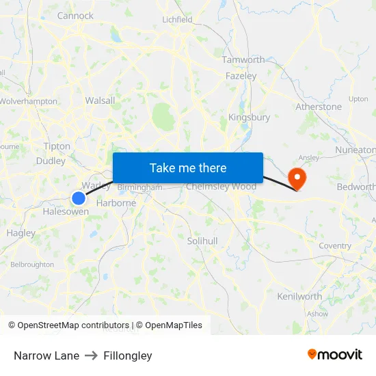 Narrow Lane to Fillongley map