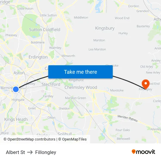 Albert St to Fillongley map