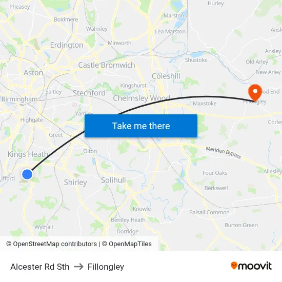 Alcester Rd Sth to Fillongley map