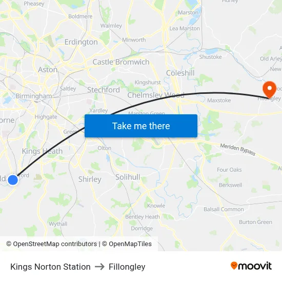 Kings Norton Station to Fillongley map