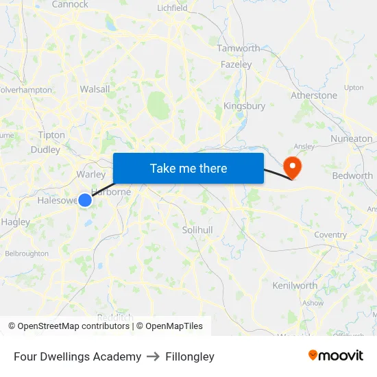 Four Dwellings Academy to Fillongley map