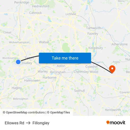 Ellowes Rd to Fillongley map