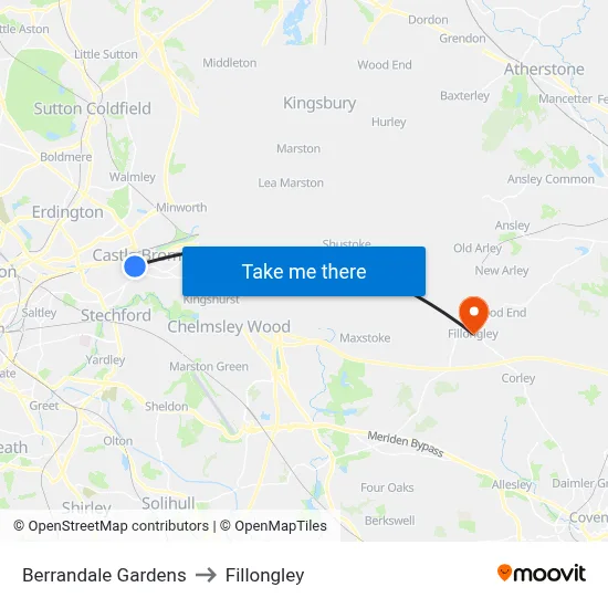 Berrandale Gardens to Fillongley map