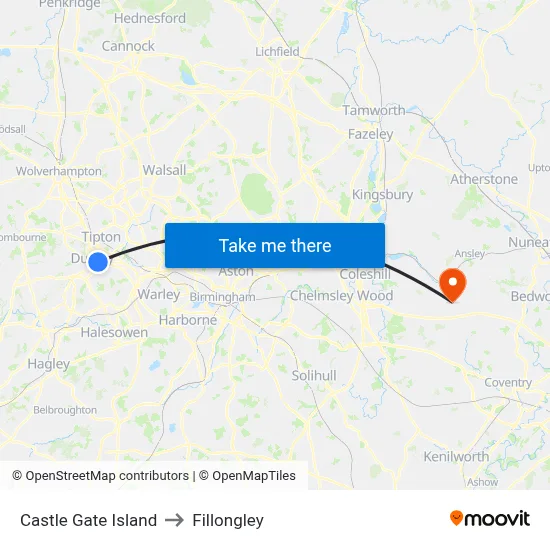 Castle Gate Island to Fillongley map