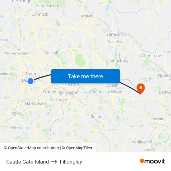 Castle Gate Island to Fillongley map