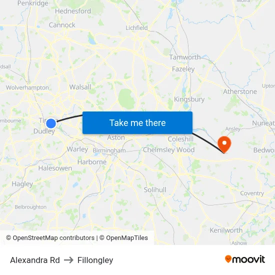 Alexandra Rd to Fillongley map