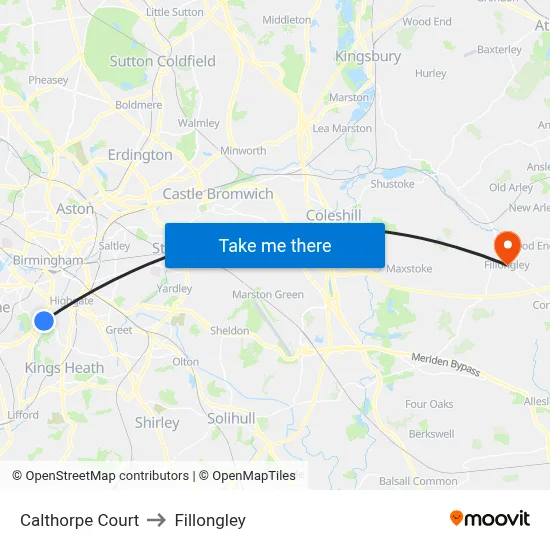 Calthorpe Court to Fillongley map