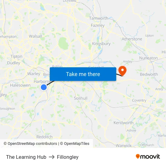 The Learning Hub to Fillongley map