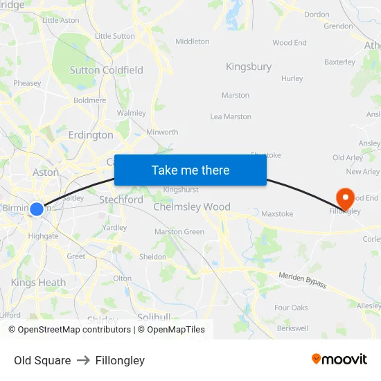 Old Square to Fillongley map
