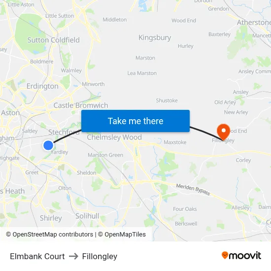 Elmbank Court to Fillongley map