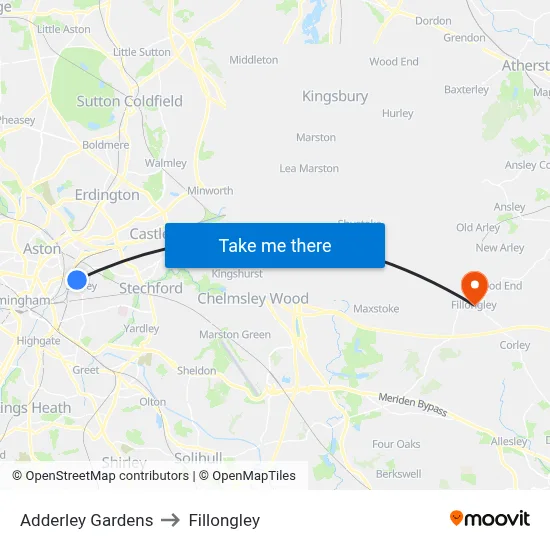 Adderley Gardens to Fillongley map