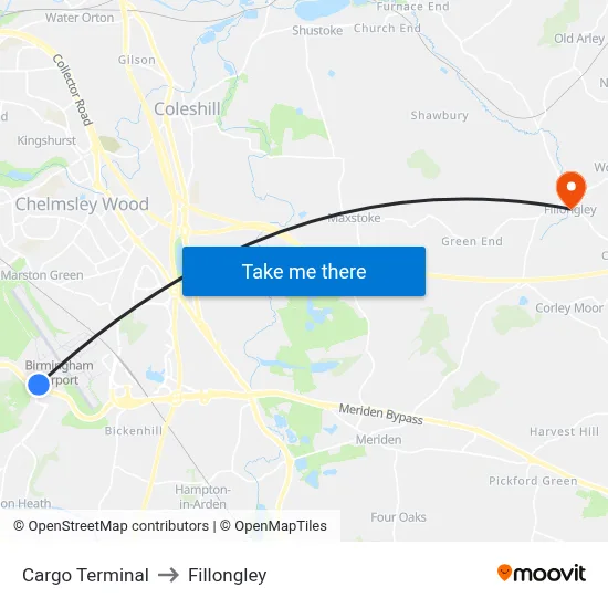 Cargo Terminal to Fillongley map