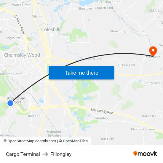 Cargo Terminal to Fillongley map