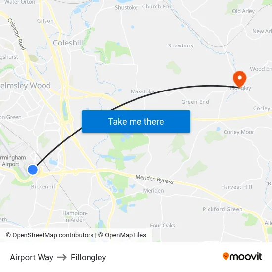 Airport Way to Fillongley map