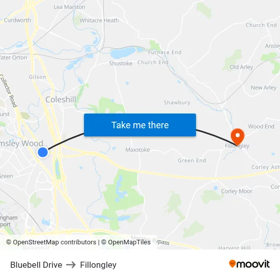 Bluebell Drive to Fillongley map