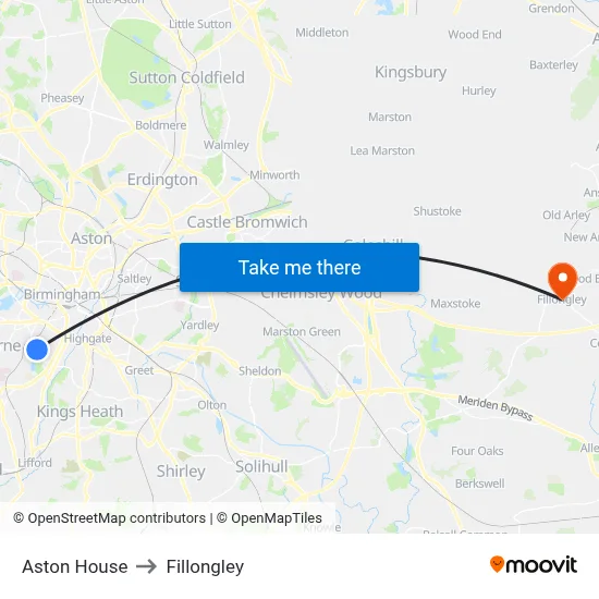 Aston House to Fillongley map