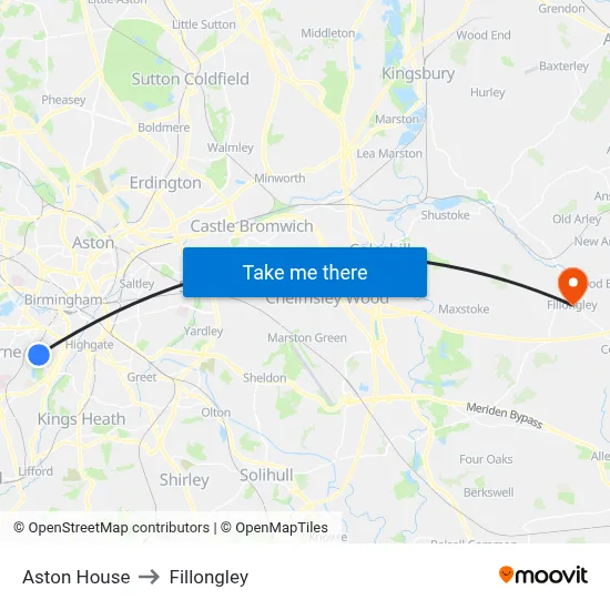 Aston House to Fillongley map