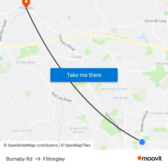 Burnaby Rd to Fillongley map