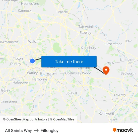 All Saints Way to Fillongley map