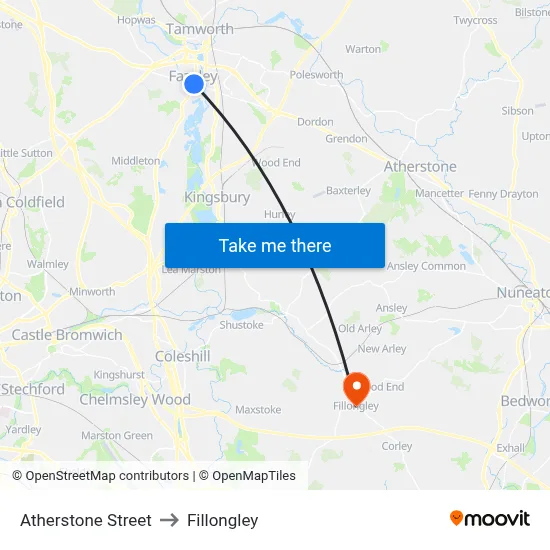 Atherstone Street to Fillongley map