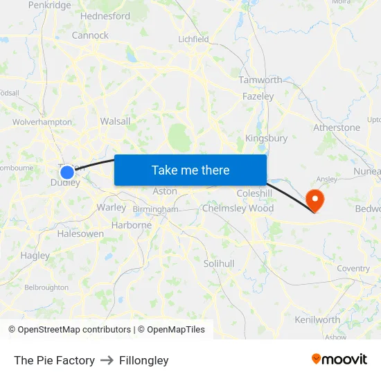 The Pie Factory to Fillongley map