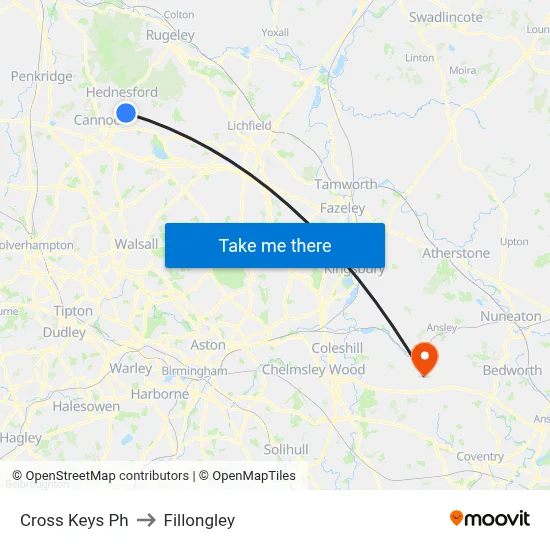 Cross Keys Ph to Fillongley map