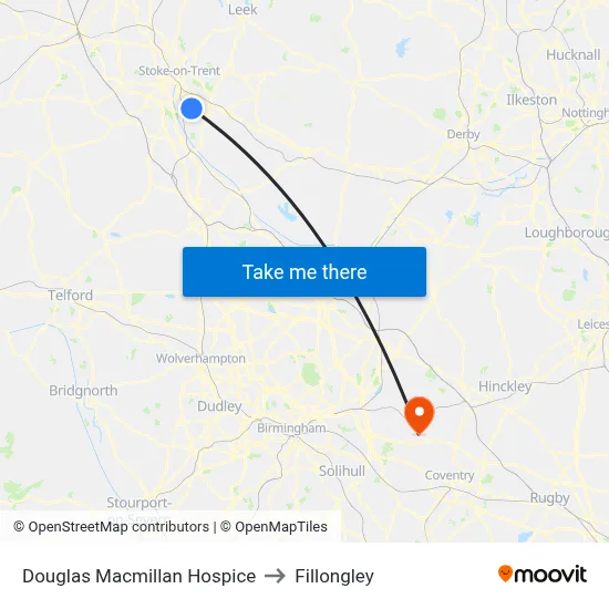 Douglas Macmillan Hospice to Fillongley map