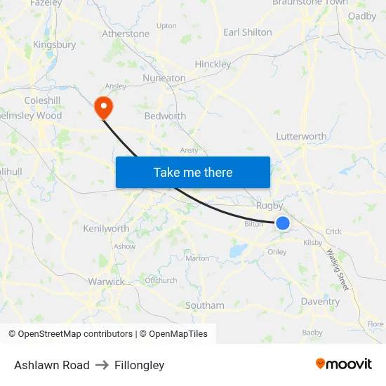 Ashlawn Road to Fillongley map
