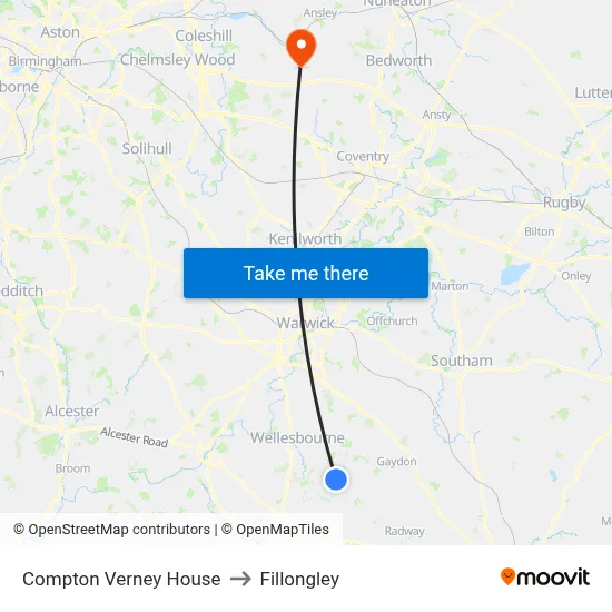 Compton Verney House to Fillongley map