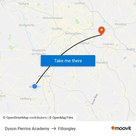 Dyson Perrins Academy to Fillongley map