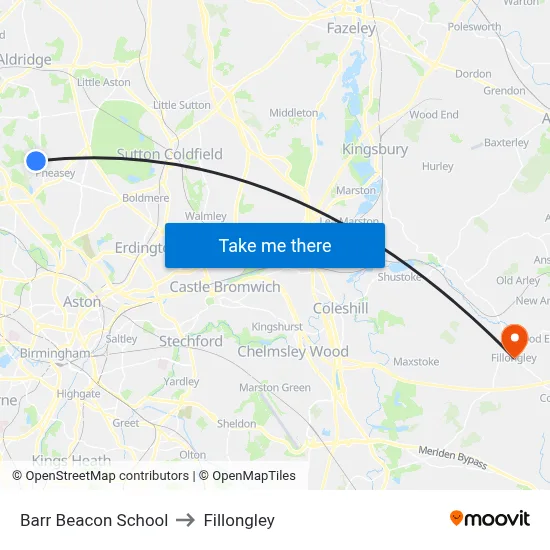 Barr Beacon School to Fillongley map