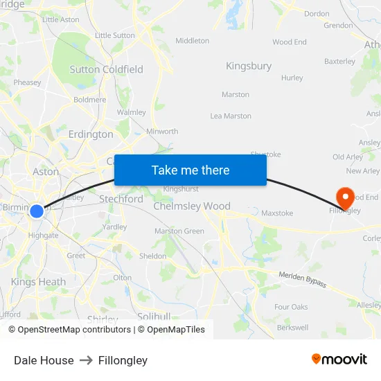 Dale House to Fillongley map