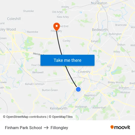 Finham Park School to Fillongley map