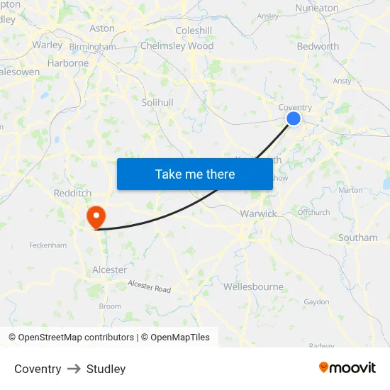 Coventry to Studley map