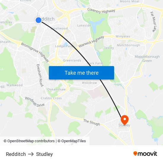 Redditch to Studley map